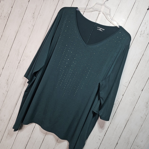 Catherines Women's Green Studded Knit 3/4 Sleeve Shirt Size 3X 26/28W. - Picture 2 of 6
